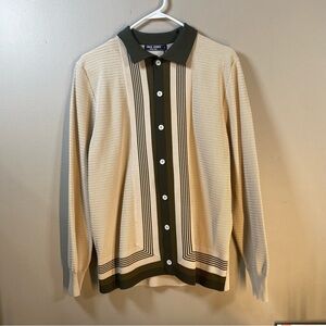 NWT Paul Jones Cream and Olive Cardigan Vintage Inspired Sz M Men 70s
